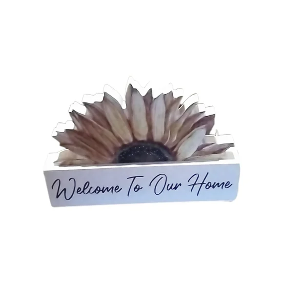 Ashland "Welcome to Our Home" Sunflower Motif Accent & 2 Flower Vases w/ Flowers - Picture 2 of 5